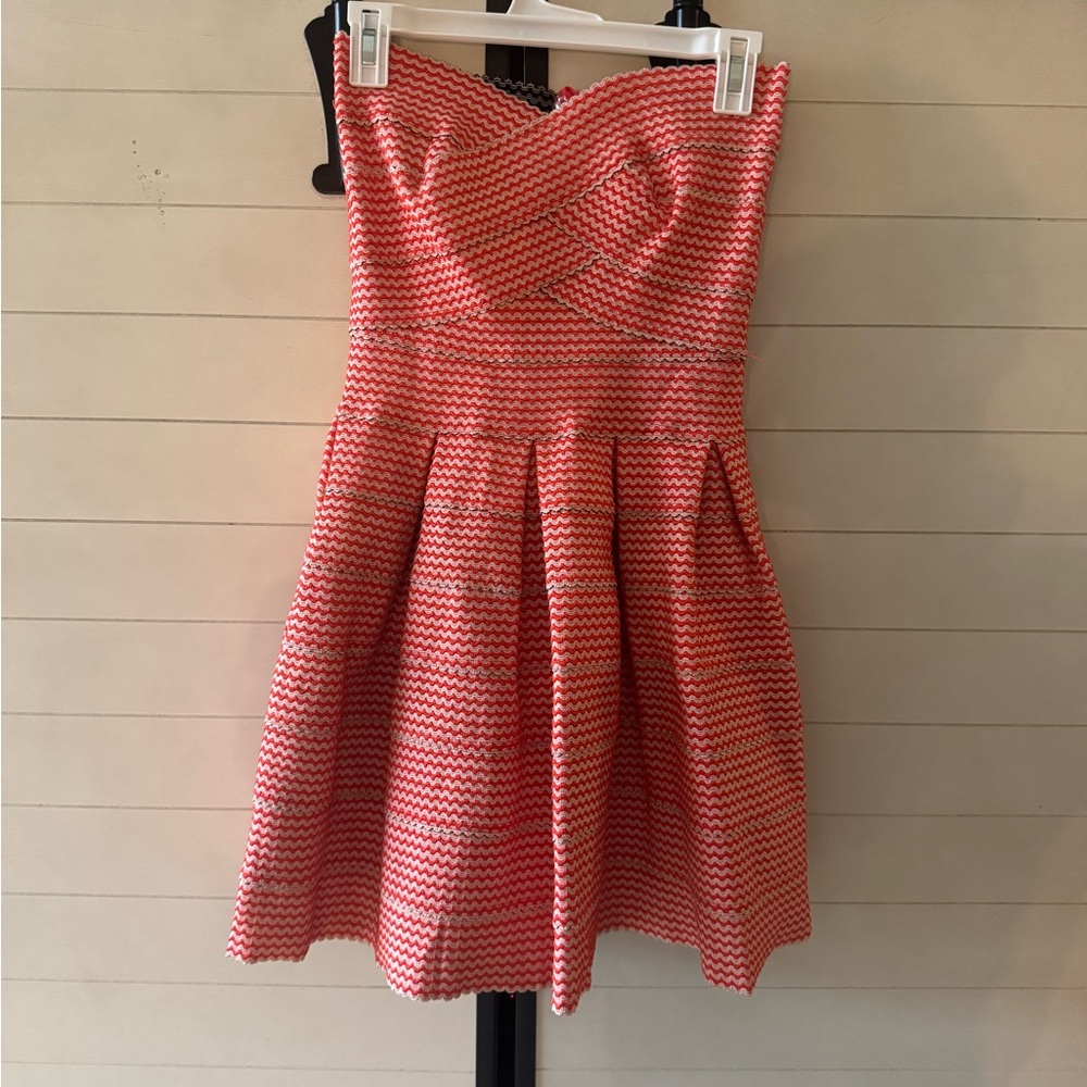 L'ATISTE Strapless Orange and White Dress